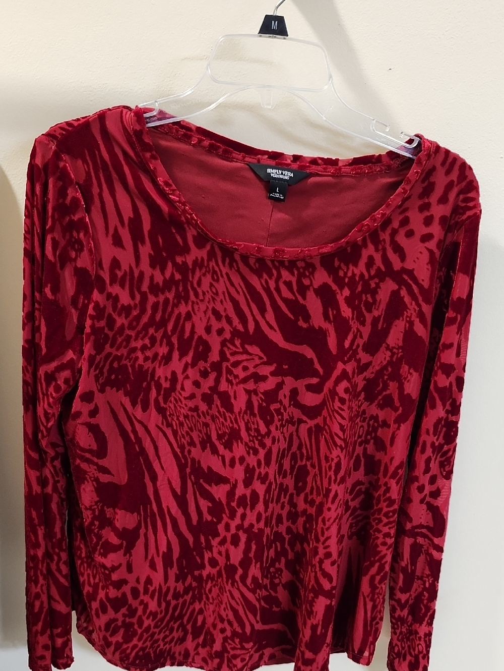 Simply Vera Vera Wang Red Velvet Animal-Print Long Sleeve Top